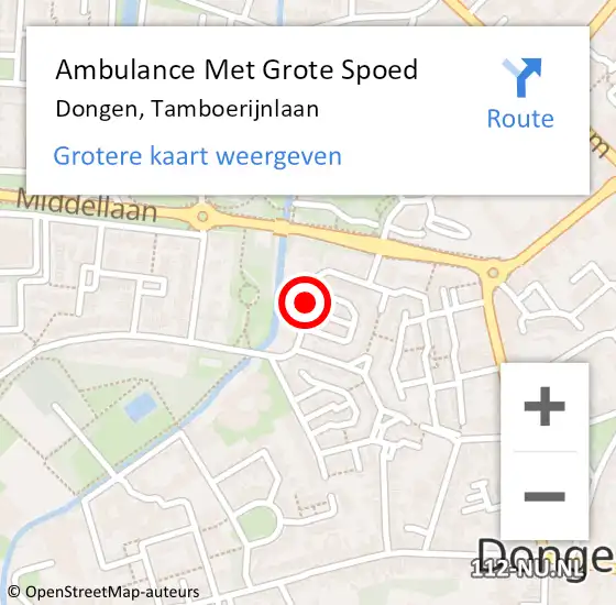 Locatie op kaart van de 112 melding: Ambulance Met Grote Spoed Naar Dongen, Tamboerijnlaan op 3 augustus 2018 23:32