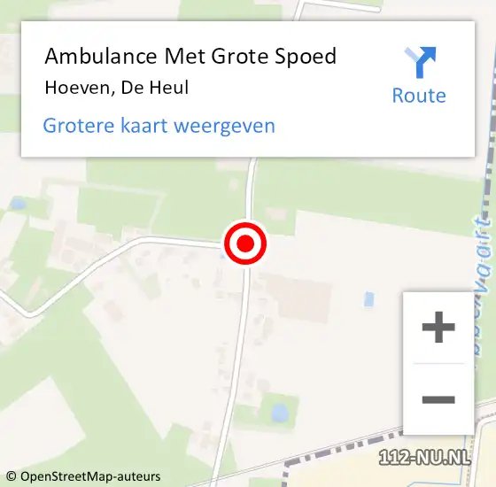 Locatie op kaart van de 112 melding: Ambulance Met Grote Spoed Naar Hoeven, De Heul op 3 augustus 2018 23:48