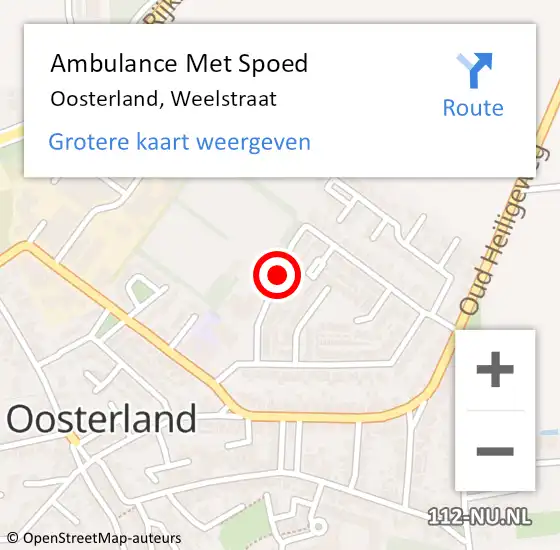 Locatie op kaart van de 112 melding: Ambulance Met Spoed Naar Oosterland, Weelstraat op 4 augustus 2018 00:59
