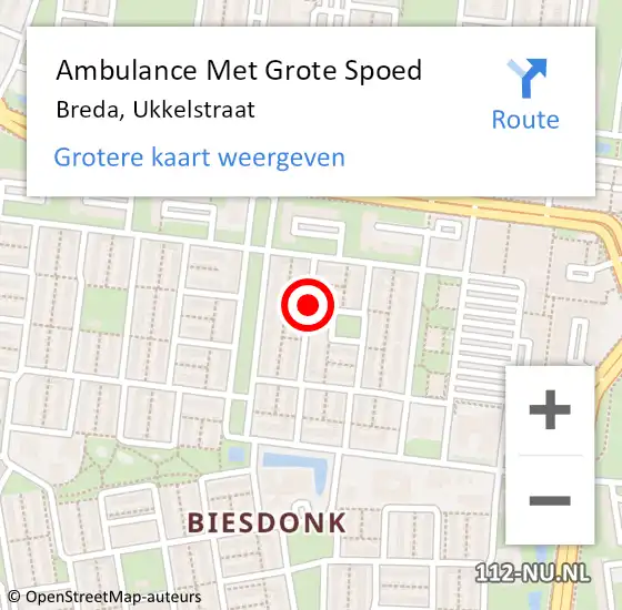 Locatie op kaart van de 112 melding: Ambulance Met Grote Spoed Naar Breda, Ukkelstraat op 4 augustus 2018 03:40