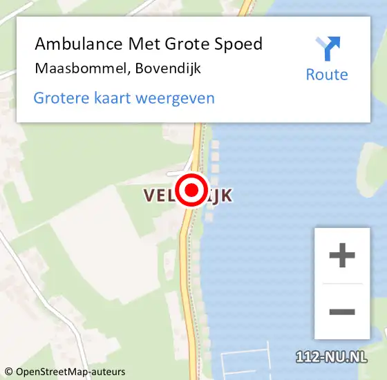 Locatie op kaart van de 112 melding: Ambulance Met Grote Spoed Naar Maasbommel, Bovendijk op 4 augustus 2018 06:53