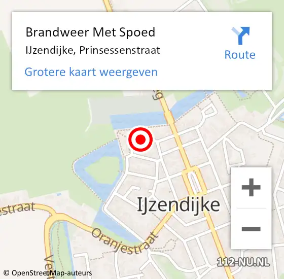 Locatie op kaart van de 112 melding: Brandweer Met Spoed Naar IJzendijke, Prinsessenstraat op 4 augustus 2018 07:07