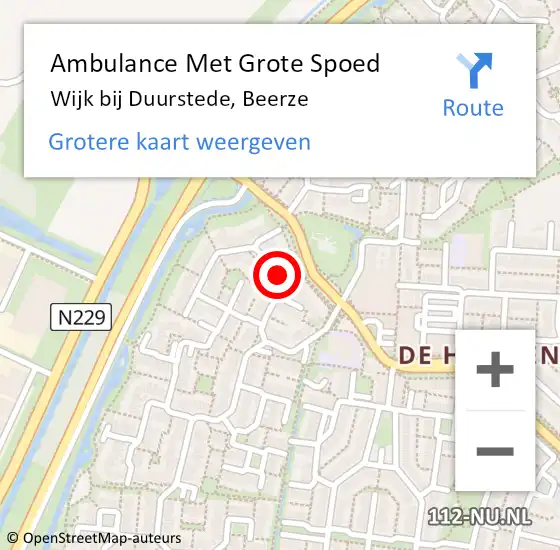 Locatie op kaart van de 112 melding: Ambulance Met Grote Spoed Naar Wijk bij Duurstede, Beerze op 4 augustus 2018 08:17
