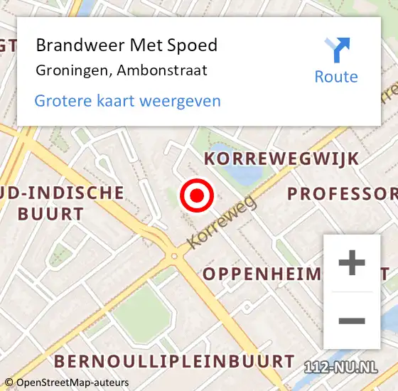 Locatie op kaart van de 112 melding: Brandweer Met Spoed Naar Groningen, Ambonstraat op 4 augustus 2018 08:24