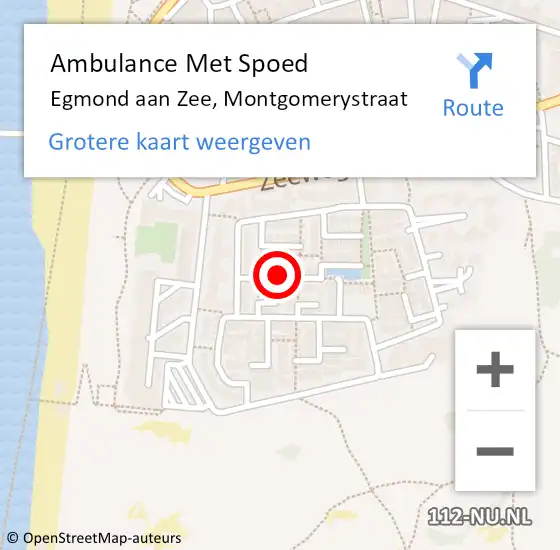 Locatie op kaart van de 112 melding: Ambulance Met Spoed Naar Egmond aan Zee, Montgomerystraat op 4 augustus 2018 09:09