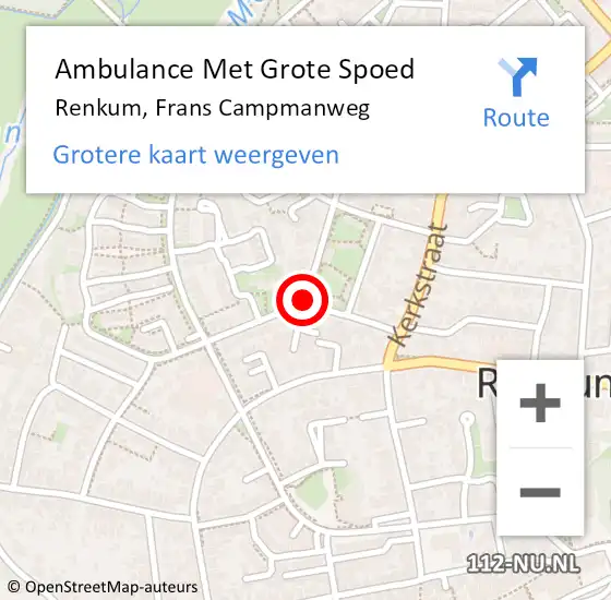 Locatie op kaart van de 112 melding: Ambulance Met Grote Spoed Naar Renkum, Frans Campmanweg op 4 augustus 2018 09:31