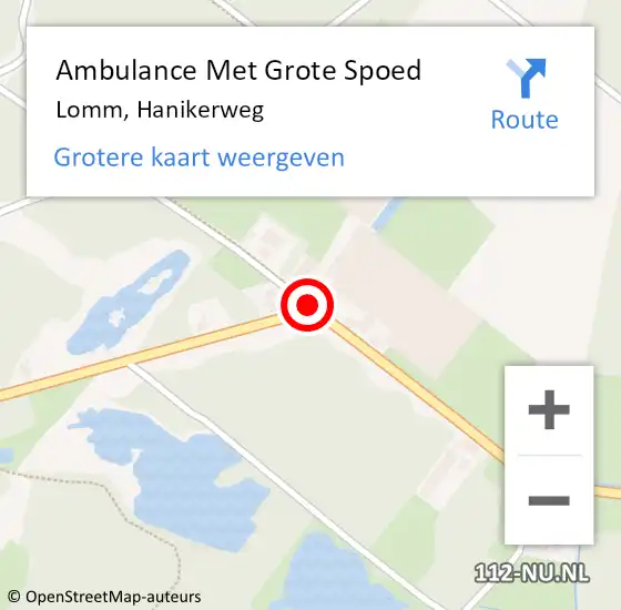 Locatie op kaart van de 112 melding: Ambulance Met Grote Spoed Naar Lomm, Hanikerweg op 4 augustus 2018 09:53