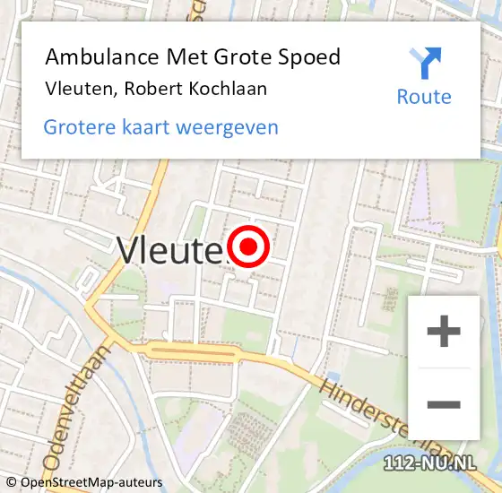 Locatie op kaart van de 112 melding: Ambulance Met Grote Spoed Naar Vleuten, Robert Kochlaan op 4 augustus 2018 09:53