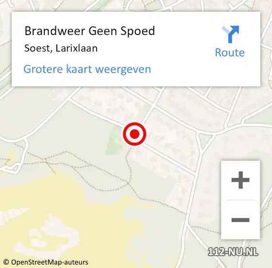 Locatie op kaart van de 112 melding: Brandweer Geen Spoed Naar Soest, Larixlaan op 4 augustus 2018 10:12