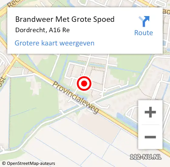 Locatie op kaart van de 112 melding: Brandweer Met Grote Spoed Naar Dordrecht, A16 Re op 4 augustus 2018 10:27