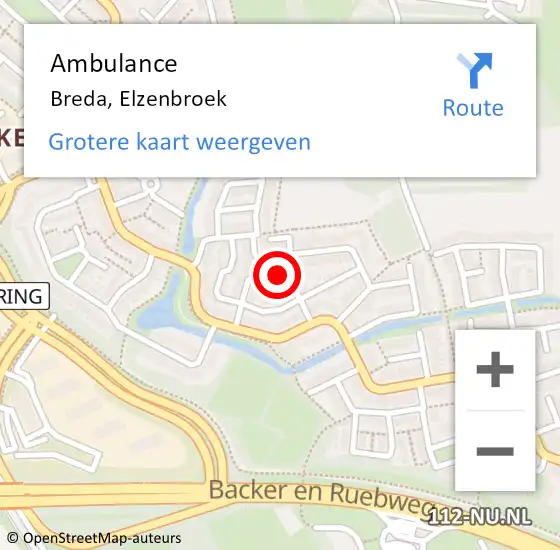 Locatie op kaart van de 112 melding: Ambulance Breda, Elzenbroek op 4 augustus 2018 10:40