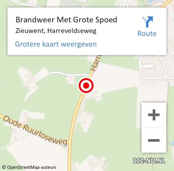 Locatie op kaart van de 112 melding: Brandweer Met Grote Spoed Naar Zieuwent, Harreveldseweg op 4 augustus 2018 10:41