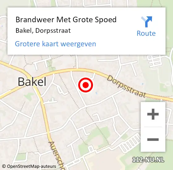 Locatie op kaart van de 112 melding: Brandweer Met Grote Spoed Naar Bakel, Dorpsstraat op 4 augustus 2018 10:55