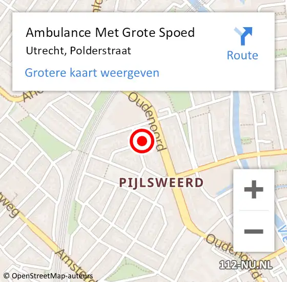 Locatie op kaart van de 112 melding: Ambulance Met Grote Spoed Naar Utrecht, Polderstraat op 4 augustus 2018 11:22