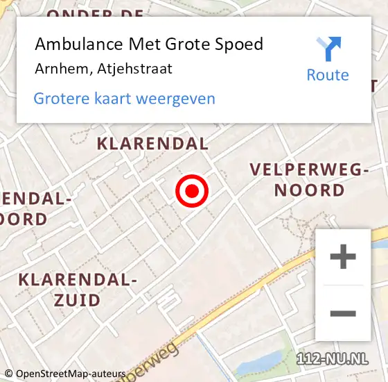 Locatie op kaart van de 112 melding: Ambulance Met Grote Spoed Naar Arnhem, Atjehstraat op 4 augustus 2018 12:01