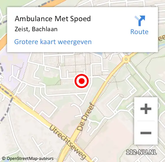 Locatie op kaart van de 112 melding: Ambulance Met Spoed Naar Zeist, Bachlaan op 4 augustus 2018 12:17