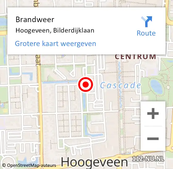 Locatie op kaart van de 112 melding: Brandweer Hoogeveen, Bilderdijklaan op 4 augustus 2018 12:19