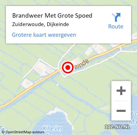 Locatie op kaart van de 112 melding: Brandweer Met Grote Spoed Naar Zuiderwoude, Dijkeinde op 4 augustus 2018 13:15