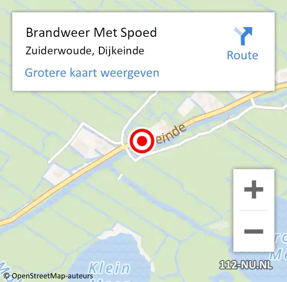 Locatie op kaart van de 112 melding: Brandweer Met Spoed Naar Zuiderwoude, Dijkeinde op 4 augustus 2018 13:34