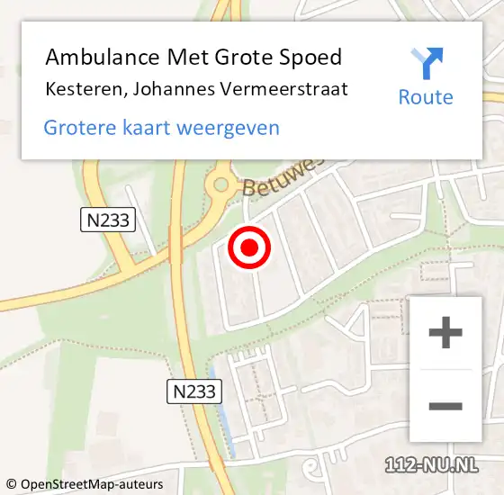 Locatie op kaart van de 112 melding: Ambulance Met Grote Spoed Naar Kesteren, Johannes Vermeerstraat op 4 augustus 2018 13:54