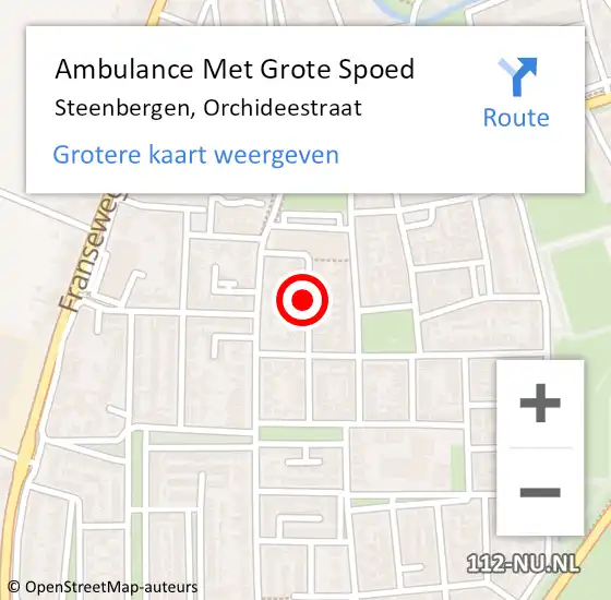 Locatie op kaart van de 112 melding: Ambulance Met Grote Spoed Naar Steenbergen, Orchideestraat op 4 augustus 2018 14:40