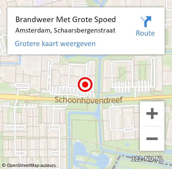 Locatie op kaart van de 112 melding: Brandweer Met Grote Spoed Naar Amsterdam, Schaarsbergenstraat op 4 augustus 2018 14:54