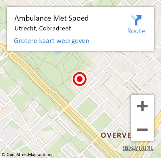 Locatie op kaart van de 112 melding: Ambulance Met Spoed Naar Utrecht, Cobradreef op 4 augustus 2018 14:55