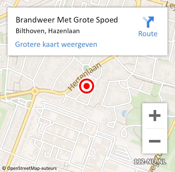 Locatie op kaart van de 112 melding: Brandweer Met Grote Spoed Naar Bilthoven, Hazenlaan op 4 augustus 2018 15:15