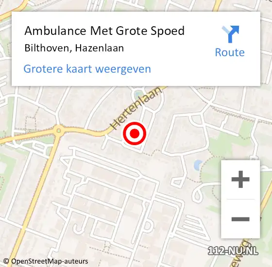 Locatie op kaart van de 112 melding: Ambulance Met Grote Spoed Naar Bilthoven, Hazenlaan op 4 augustus 2018 15:16