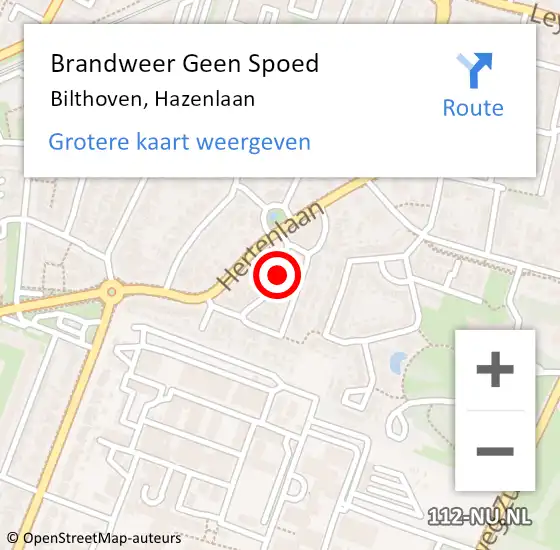 Locatie op kaart van de 112 melding: Brandweer Geen Spoed Naar Bilthoven, Hazenlaan op 4 augustus 2018 15:18