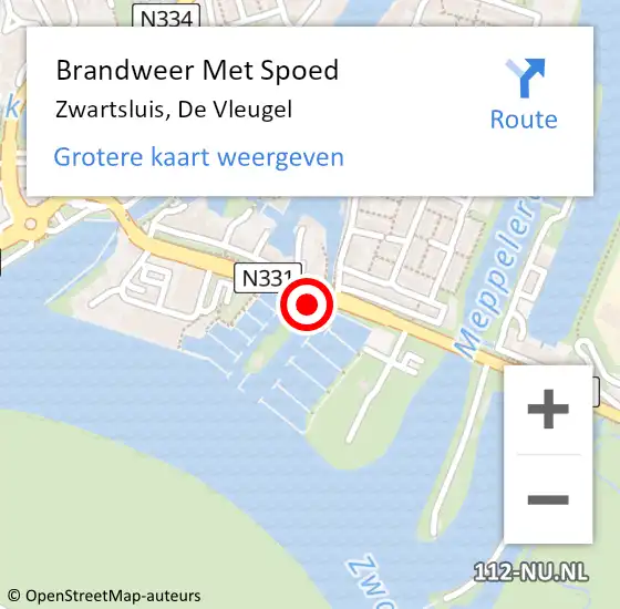 Locatie op kaart van de 112 melding: Brandweer Met Spoed Naar Zwartsluis, De Vleugel op 4 augustus 2018 15:54