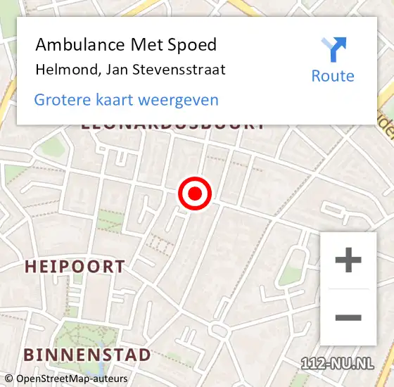 Locatie op kaart van de 112 melding: Ambulance Met Spoed Naar Helmond, Jan Stevensstraat op 4 augustus 2018 17:48