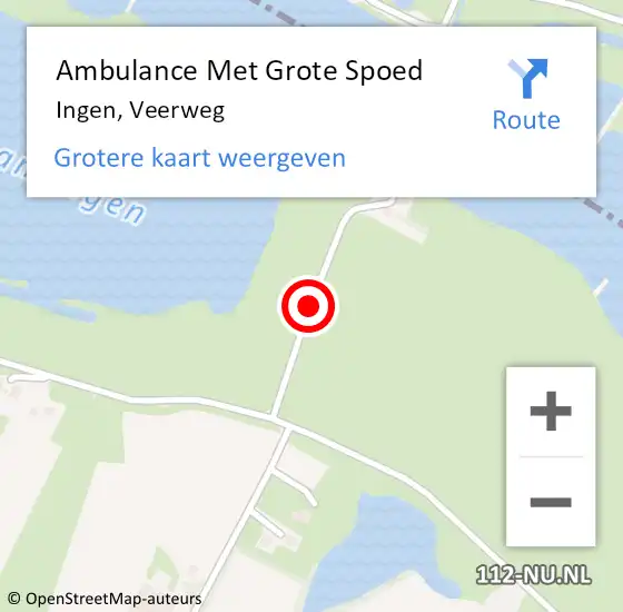 Locatie op kaart van de 112 melding: Ambulance Met Grote Spoed Naar Ingen, Veerweg op 4 augustus 2018 18:13