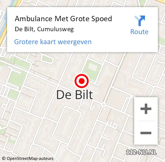 Locatie op kaart van de 112 melding: Ambulance Met Grote Spoed Naar De Bilt, Cumulusweg op 4 augustus 2018 18:47