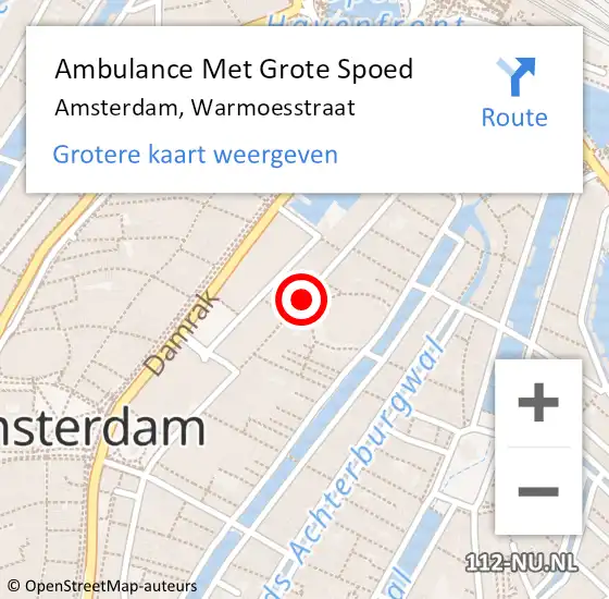 Locatie op kaart van de 112 melding: Ambulance Met Grote Spoed Naar Amsterdam, Warmoesstraat op 4 augustus 2018 18:59