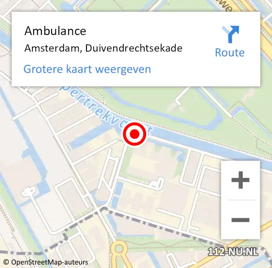 Locatie op kaart van de 112 melding: Ambulance Amsterdam, Duivendrechtsekade op 4 augustus 2018 19:16
