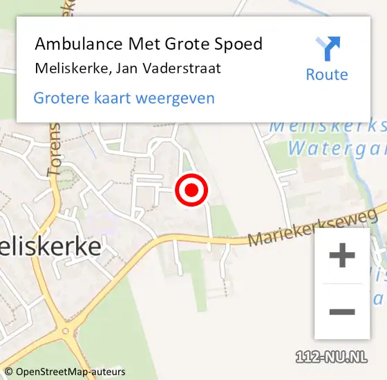 Locatie op kaart van de 112 melding: Ambulance Met Grote Spoed Naar Meliskerke, Jan Vaderstraat op 4 augustus 2018 20:38