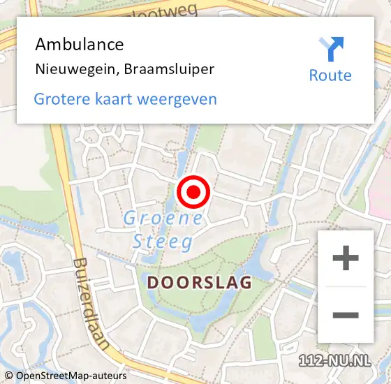 Locatie op kaart van de 112 melding: Ambulance Nieuwegein, Braamsluiper op 4 augustus 2018 21:45