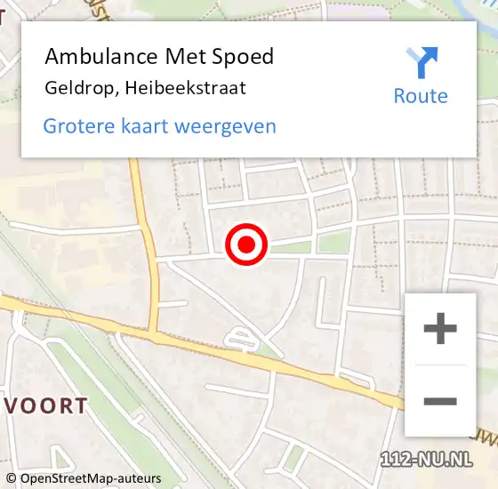 Locatie op kaart van de 112 melding: Ambulance Met Spoed Naar Geldrop, Heibeekstraat op 4 augustus 2018 21:59