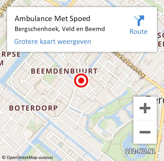 Locatie op kaart van de 112 melding: Ambulance Met Spoed Naar Bergschenhoek, Veld en Beemd op 4 augustus 2018 22:03
