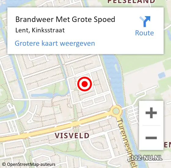 Locatie op kaart van de 112 melding: Brandweer Met Grote Spoed Naar Lent, Kinksstraat op 4 augustus 2018 22:31