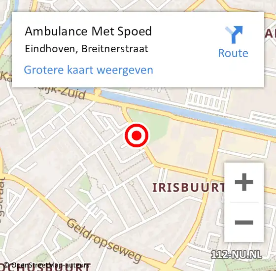 Locatie op kaart van de 112 melding: Ambulance Met Spoed Naar Eindhoven, Breitnerstraat op 4 augustus 2018 22:44
