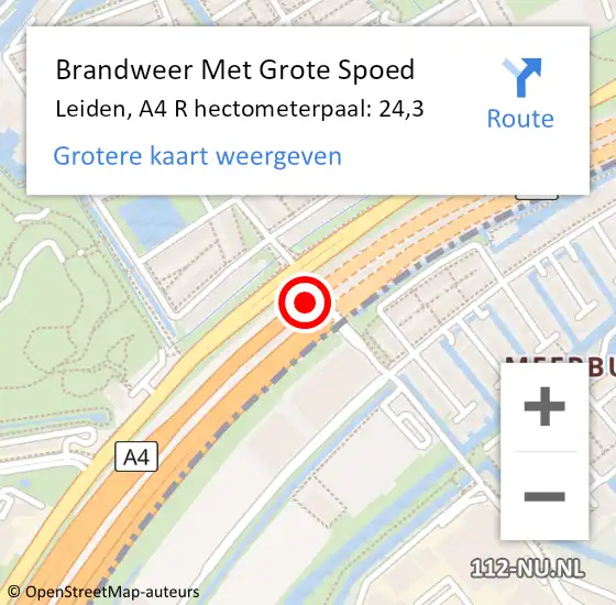 Locatie op kaart van de 112 melding: Brandweer Met Grote Spoed Naar Leiden, A4 R hectometerpaal: 25,8 op 4 augustus 2018 23:00
