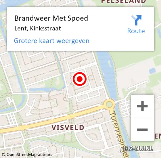 Locatie op kaart van de 112 melding: Brandweer Met Spoed Naar Lent, Kinksstraat op 4 augustus 2018 23:03