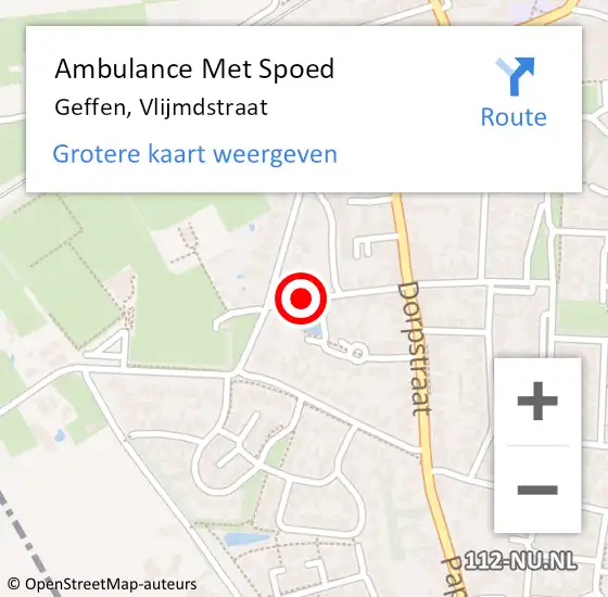 Locatie op kaart van de 112 melding: Ambulance Met Spoed Naar Geffen, Vlijmdstraat op 5 augustus 2018 00:07