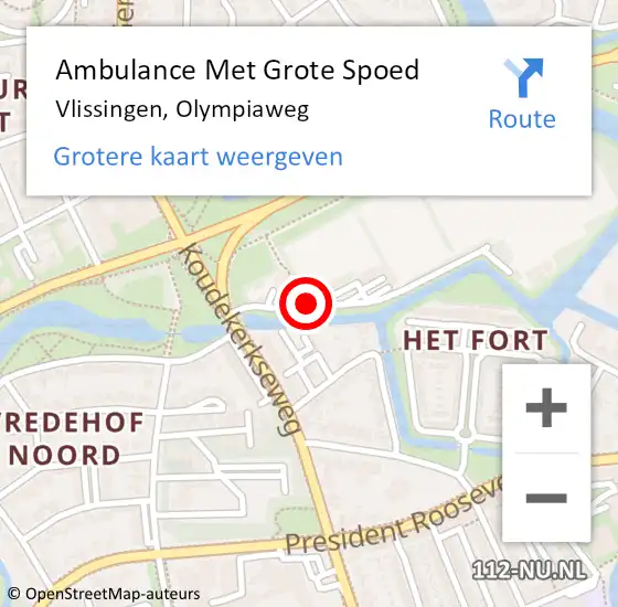 Locatie op kaart van de 112 melding: Ambulance Met Grote Spoed Naar Vlissingen, Olympiaweg op 5 augustus 2018 01:03