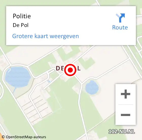 Locatie op kaart van de 112 melding: Politie De Pol op 5 augustus 2018 04:08
