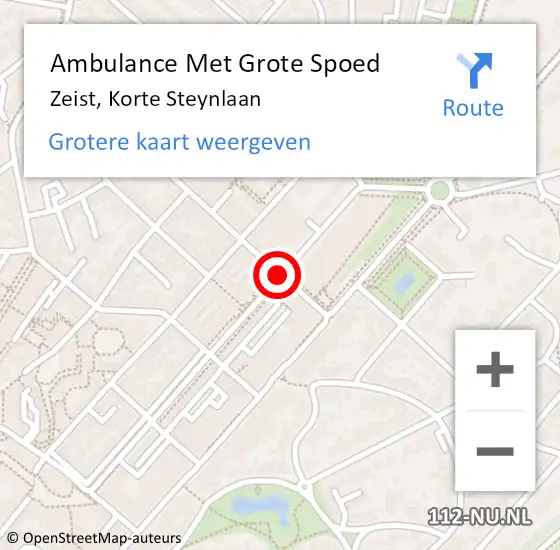 Locatie op kaart van de 112 melding: Ambulance Met Grote Spoed Naar Zeist, Korte Steynlaan op 5 augustus 2018 04:39