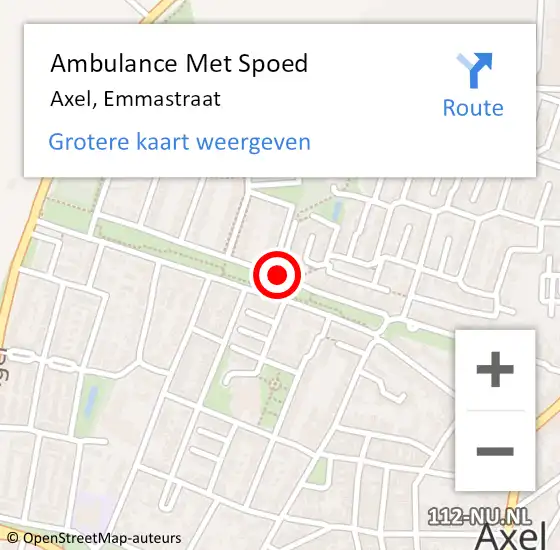 Locatie op kaart van de 112 melding: Ambulance Met Spoed Naar Axel, Emmastraat op 5 augustus 2018 04:55