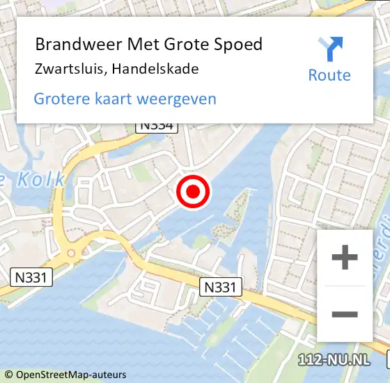 Locatie op kaart van de 112 melding: Brandweer Met Grote Spoed Naar Zwartsluis, Handelskade op 5 augustus 2018 05:54